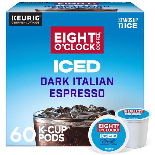 Eight O'Clock Coffee ICED Dark Italian, Keurig - Cápsulas K-Cup de una sola porción, café helado tostado oscuro, 60 unidades (6 paquetes de 10)
