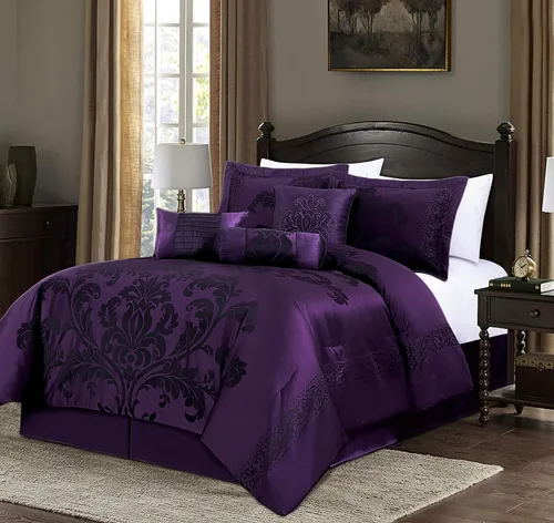 Vista 16 de Chezmoi Collection Juego de edredón floral de jacquard Royale de 7 piezas, matrimonial/doble, negro/dorado
