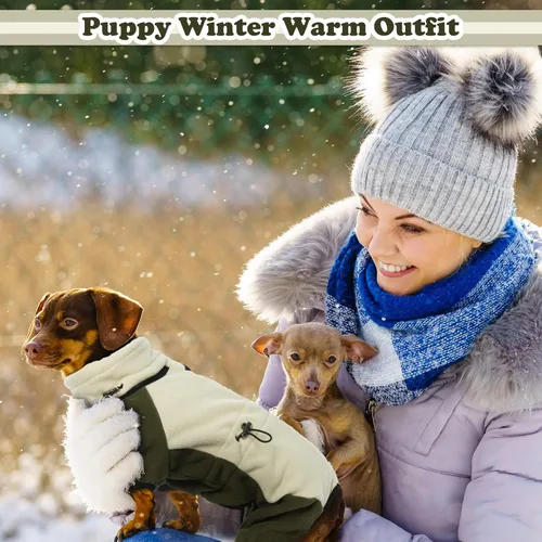 Vista 6 de T'CHAQUE Abrigo de invierno para perro, chaqueta cálida de forro polar para perros pequeños, abrigos acolchados extraíbles de cuello alto para verde