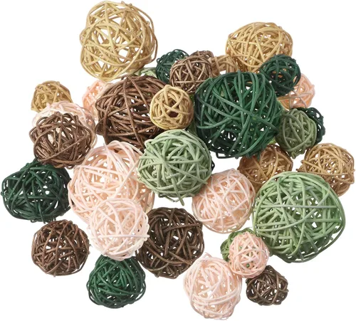 Vista 24 de Patelai 36 Piezas Bolas de Mimbre de Ratán Bolas Decorativas para Jarrón Centro de Mesa Cuencos Esferas de Relleno para Decoración del Hogar, 4 Boho