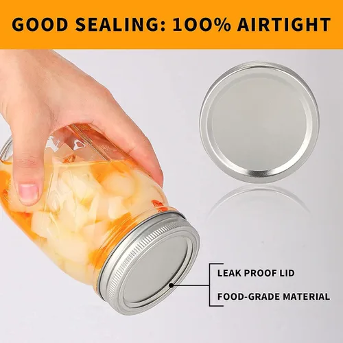 Vista 4 de 48 tapas para tarros Mason de boca regular, reutilizables, de tipo dividido, para conservas de masón, a prueba de fugas, con anillo de sellado