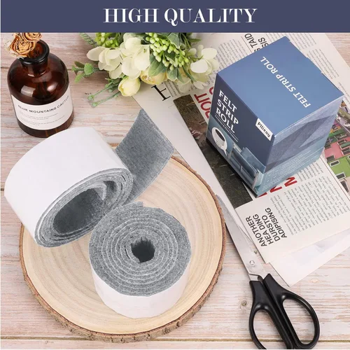 Vista 6 de Pllieay Paquete de 2 rollos de tiras de fieltro autoadhesivas de servicio pesado, almohadillas de fieltro para muebles, cintas de fieltro para pisos