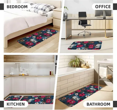 Vista 4 de Antifatigue Kitchen Mats for Floor 2 Piece - Tropical Retro Robots Print Kitchen Rugs Washable, Non Slip Runner Rug Standing Mat for