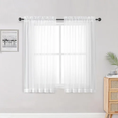 Vista 52 de OWENIE Cortinas traslúcidas de 84 pulgadas de largo, juego de 2 paneles para sala de estar/dormitorio, cortinas de panel de gasa con bolsillo