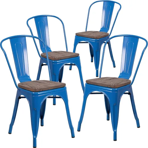 Vista 19 de Flash Furniture Silla apilable de metal con asiento de madera, color negro