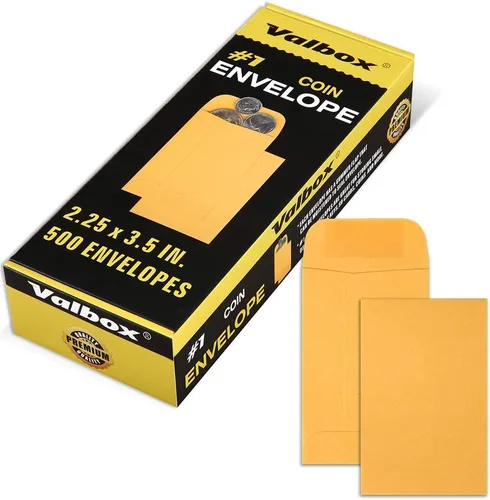 ValBox Sobres para monedas pequeñas con solapa engomada para uso en el hogar, jardín u oficina, sobres de semillas de papel kraft 500 por caja Marrón