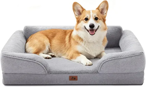 Vista 10 de Cama ortopédica para perros medianos, cama impermeable de espuma tipo huevo con lados suaves, sofá antideslizante para perros con funda extraíble