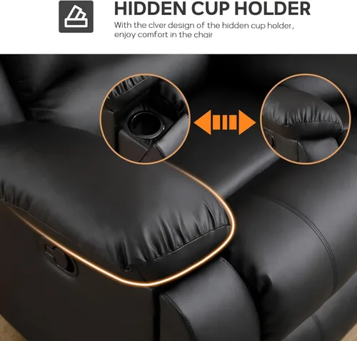 Vista 6 de EBELLO Sofá reclinable manual de piel sintética con 2 portavasos ocultos, reposabrazos rellenos, sofá reclinable de 3 asientos, sofá para sala