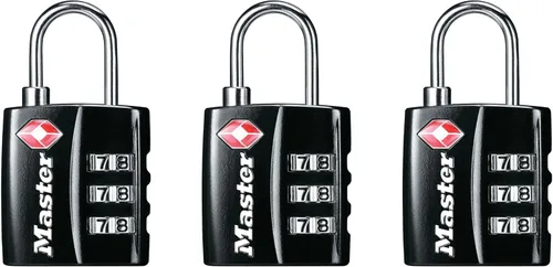 Master Lock Cerradura de equipaje negra aprobada por la TSA con cuerpo de bloqueo ancho y grillete de acero fino y duradero, cierre de cremallera