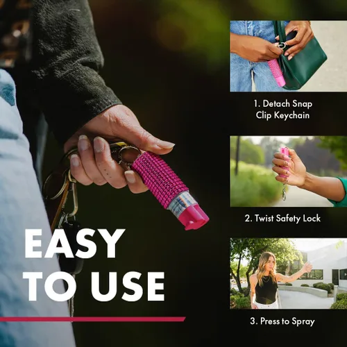 Vista 4 de SABRE Spray de pimienta con joyas, máxima potencia, diseño monocromático elegante, clip a presión de acceso rápido y fácil para sujeción segura