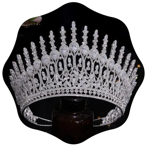 Vista 9 de Aoligrace Tiaras de Boda Plateadas Altas para Mujer, Coronas de Quinceañera de Zirconia Cúbica de Lujo para Mujer, Accesorios para el Cabello de CZ