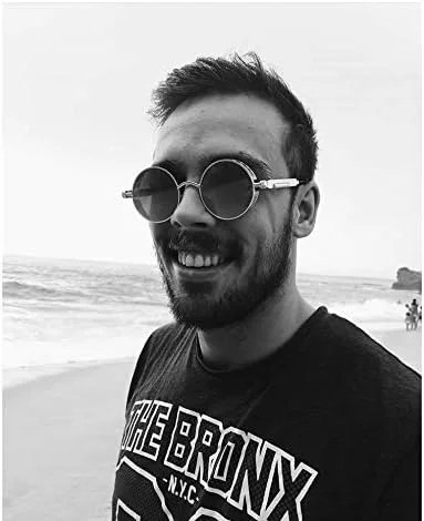 Vista 4 de FEISEDY Gafas de sol retro góticas steampunk marco de metal redondo círculo punk inspirado sombra hombres B1857