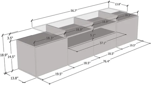 Vista 6 de Evora - Mueble moderno para TV (76 pulgadas de ancho y alto brillo, cuerpo mate, color blanco/negro)