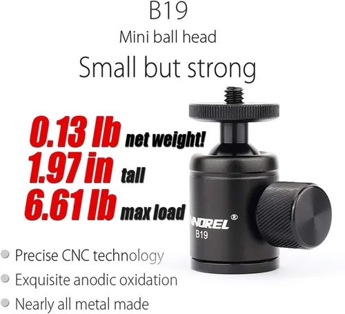 Vista 2 de INNOREL B19 - Cabeza de bola de trípode, cabeza esférica de metal de 360°, inclinación de 90°, montaje de trípodes con adaptador de 3/8 a 1/4