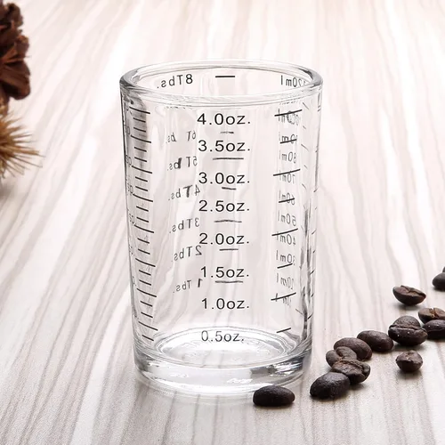 Vista 4 de BCnmviku Vaso medidor, vaso de chupito, 4 onzas/4.1 fl oz, líquido pesado, vaso de vidrio de alta expreso, línea negra (1, negro)