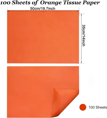 Vista 3 de Undemouc 100 hojas de papel de seda naranja de 20 x 14 pulgadas, papel de seda a granel para envolver bolsas, para manualidades, cumpleaños, bodas
