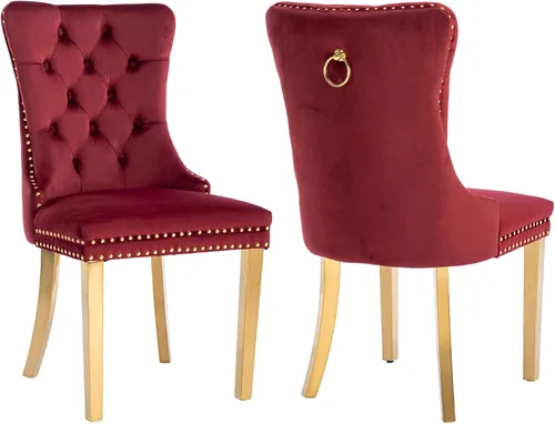 Vista 53 de Juego de 2 sillas de comedor de terciopelo beige, modernas sillas de cocina tapizadas