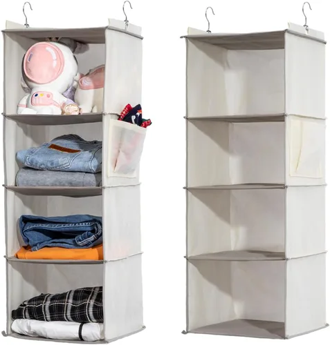 2 Packs Hanging Closet Organizer, 4-Shelf Closet Organizers and Storage with Side Pockets, Collapsible Hanging Shelves for Closet & RV & College