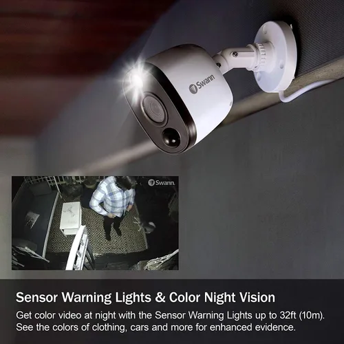 Vista 5 de Sistema de cámara de seguridad adicional DVR Bullet de Swann con foco sensor, video Full HD 1080p, diseño para interior o exterior