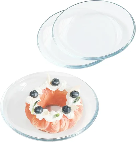 Vista 2 de Platos redondos de vidrio templado de 7 pulgadas, pequeños mini aperitivos, frutas, ensaladas y pasteles, juego de 3
