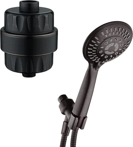 BRIGHT SHOWERS Juego de cabezal de ducha de mano con 9 ajustes de pulverización con filtro de ducha de alto rendimiento, bronce aceitado