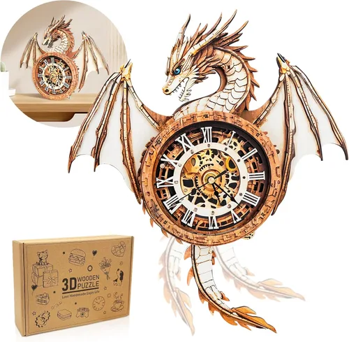Vista 15 de Rompecabezas 3D para adultos, diseño de tortuga, kit de modelo, reloj mecánico de péndulo con números romanos, decoración de escritorio, hogar