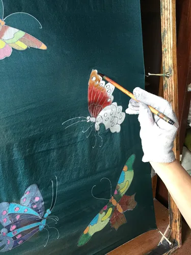 Vista 6 de Women's 100% Mulberry Silk Scarf Long Hand Painted Floral