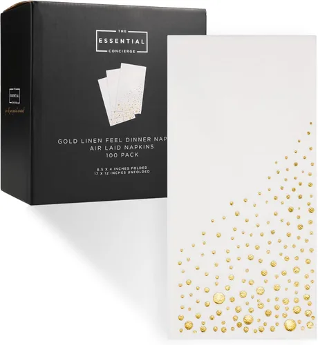 Vista 16 de The Essential Concierge Elegantes servilletas de cena negras, desechables de 7.5 x 4.25 pulgadas, servilletas de cena negras y doradas, 100 Dorado