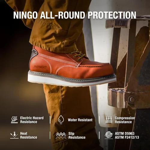 Vista 4 de HISEA Botas de trabajo para hombre, botas de acero con punta suave, 6 pulgadas, impermeables, antideslizantes, industriales y de construcción, 7