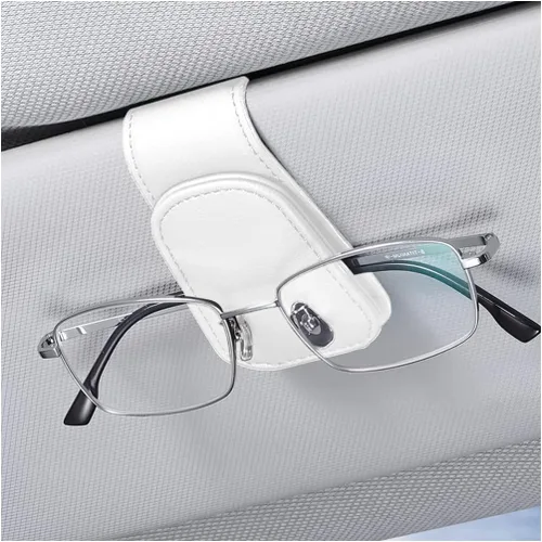 Vista 25 de zipelo Soporte para gafas de sol para coche con visera solar, 2 piezas de colgante de lentes de cuero magnético, clip de montaje para gafas de sol
