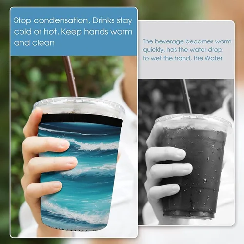 Vista 5 de Turquoise Beach Original Seascape Cup Sleeve 3 Pack Reusable Neoprene Coffee Sleeves Insulator Sleeves for Cold Beverages Universal Ice Coffee