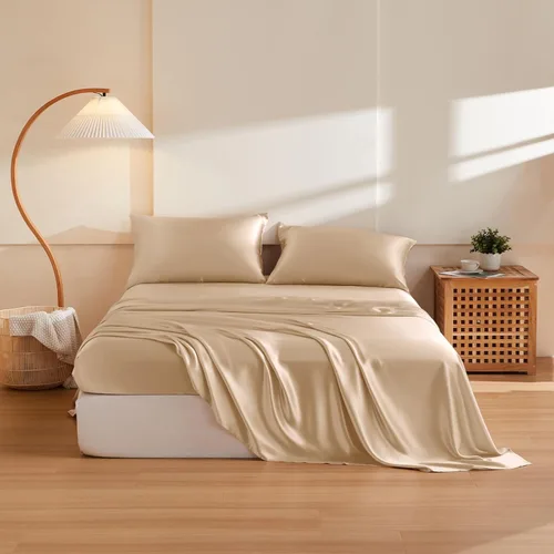 Vista 26 de THXSILK Juego de sábanas de seda de 4 piezas, sábanas de seda de morera 100% natural de grado superior 6A+, juegos de ropa de cama de lujo, ultra