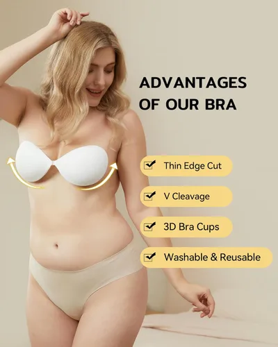 Vista 4 de Niidor - Sostén adhesivo de silicona sin tirantes para vestido sin espalda