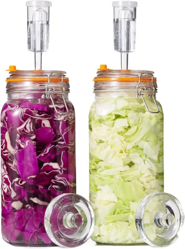 Vista 8 de JILLMO Tarro de fermentación, tarro de fermentación de vidrio de 1.5 litros con pesas de fermentación y esclusas de aire, paquete de 2