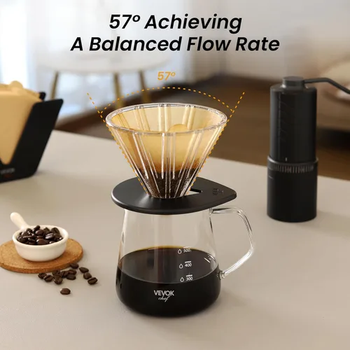 Vista 2 de VEVOK CHEF Juego de cafetera, jarra de vidrio de borosilicato de 20 onzas y gotero de café de vidrio con 100 filtros de papel de cono, cafetera