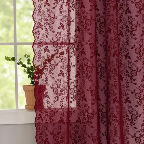 Vista 25 de FINECITY 2 paneles de cortinas de encaje beige de 36 pulgadas de largo con hojas florales rústicas, cortinas cortas y transparentes para ventana