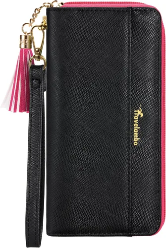 Vista 20 de Carteras con borla Travelambo para mujer, plegable, pulsera, cartera larga negro (A01 Black)