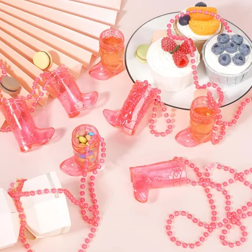 Vista 4 de YAXINRUI 12 lentes de bota de vaquera en collar de cuentas, vasos de plástico con gafas de despedida de soltera, collares para despedida de soltera