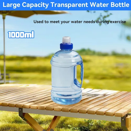 Vista 5 de Cyrank Botella de agua grande, jarra de agua de 1 litro con asa, botella deportiva transparente, reutilizable, de plástico, a prueba de fugas
