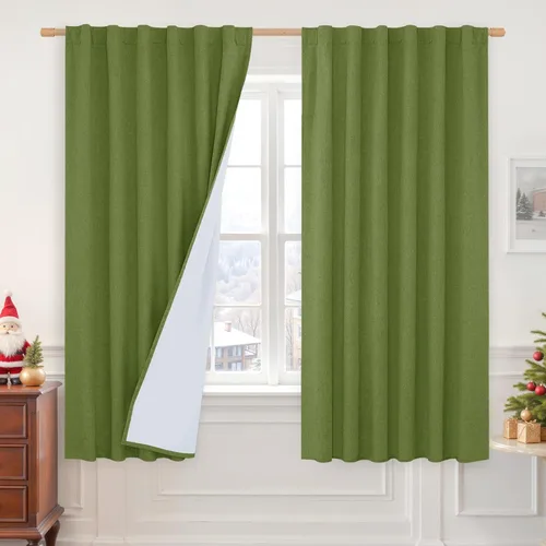 Vista 139 de LAMIT Cortinas opacas cortas de lino de 30 pulgadas para ventanas de cocina sobre el fregadero, cortinas de café texturizadas de lino marfil