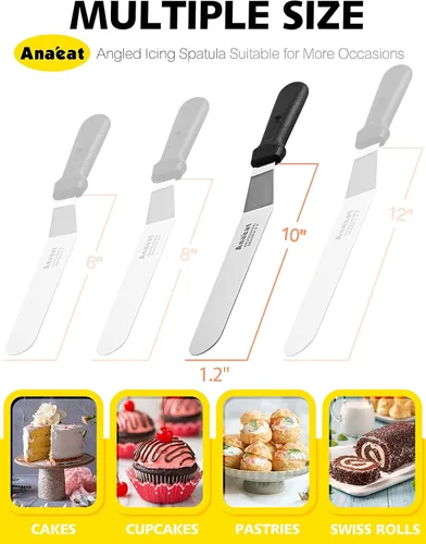 Vista 6 de Anaeat Espátula de glaseado, espátula profesional para tartas angulada y desplazada con hoja de acero inoxidable de 10 pulgadas - Cuchillo
