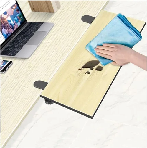 Vista 4 de Y&J Mesa plegable para teclado, cajón debajo de la mesa, abrazadera ergonómica para bandeja de extensión de escritorio, para el hogar u oficina