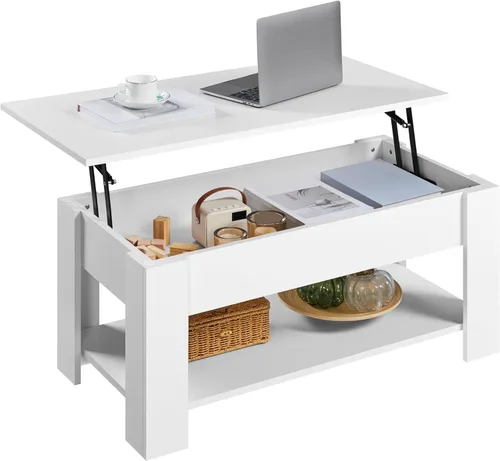 Vista 18 de Yaheetech Mesa de Centro con Tapa Elevable con Compartimento Oculto y Estante de Almacenamiento, Mesa de Comedor con Superficie Elevable para Sala