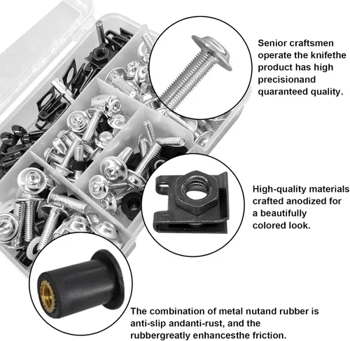 Vista 3 de Kit de pernos de carenado de 177 piezas, tornillos para parabrisas de motocicleta M5 M6, tornillos universales de carenado de motocicleta, tornillos