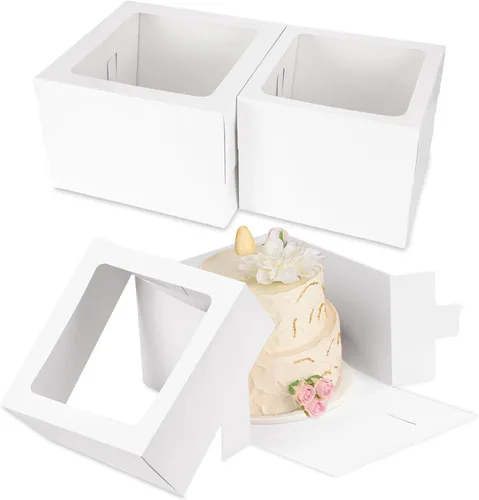 Moretoes 12 cajas para pasteles en 2 tamaños, 10 x 10 x 8 pulgadas, 12 x 12 x 8 pulgadas, cajas blancas de panadería con ventana, cajas altas de