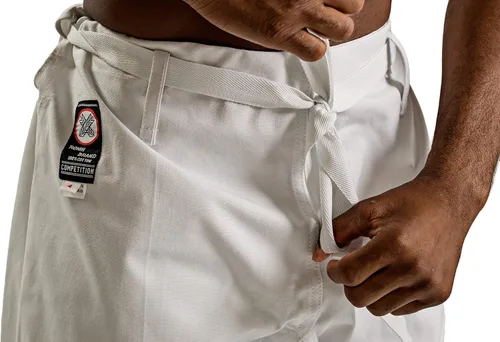 Vista 3 de Ronin - Pantalones de karate pesados, color negro, blanco o camuflaje, 100% algodón, 12 onzas, cintura tradicional con cordón, Blanco