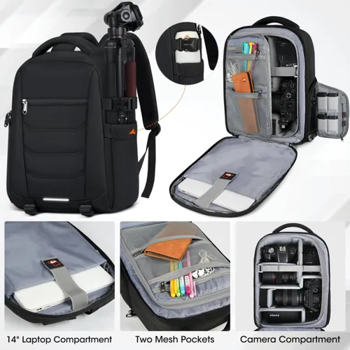 Vista 2 de SDYSM - Mochila profesional para cámara DSLR, SLR, mirrorless, impermeable, con compartimento para laptop de 14 pulgadas, cubierta contra la lluvia