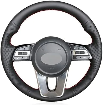Black Leather Car Steering Wheel Cover,for Kia for K5 for Optima 2019 for Cee'd for Ceed for Forte for Cerato (AU) 2018,Hand-Stitched Car Steering