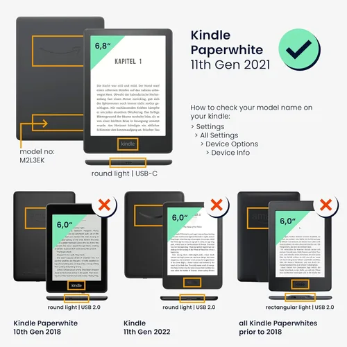 Vista 6 de kwmobile Funda compatible con Amazon Kindle Paperwhite 11. Generación 2021 - Funda para lector electrónico - Libros y páginas Beige/Marrón/Dorado
