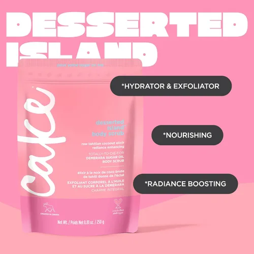 Vista 5 de Cake Beauty Desserted Island - Exfoliante vegano de azúcar corporal, manteca de karité, azúcar de demerara y aceite de coco, exfoliante suave